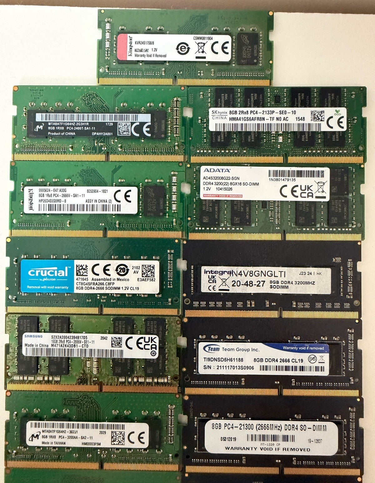 17x 8GB DDR4 Laptop RAM SODIMM Mixed Brands Job Lot Samsung Kingston Crucial
