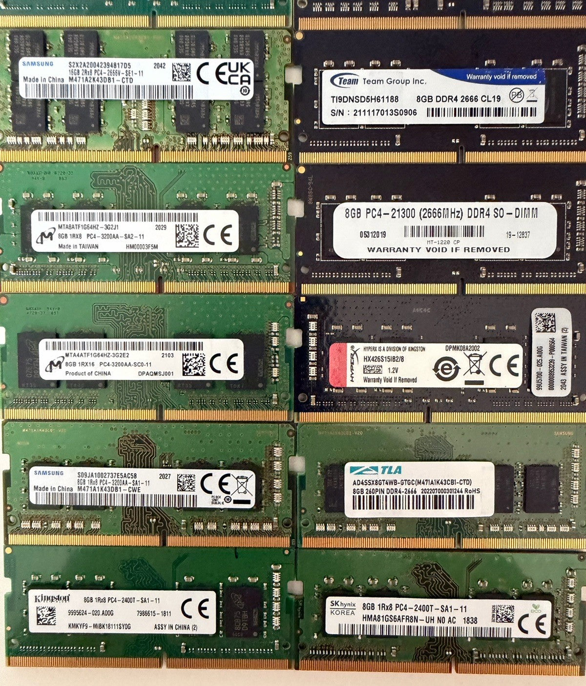 17x 8GB DDR4 Laptop RAM SODIMM Mixed Brands Job Lot Samsung Kingston Crucial