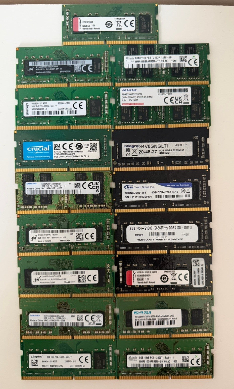 17x 8GB DDR4 Laptop RAM SODIMM Mixed Brands Job Lot Samsung Kingston Crucial